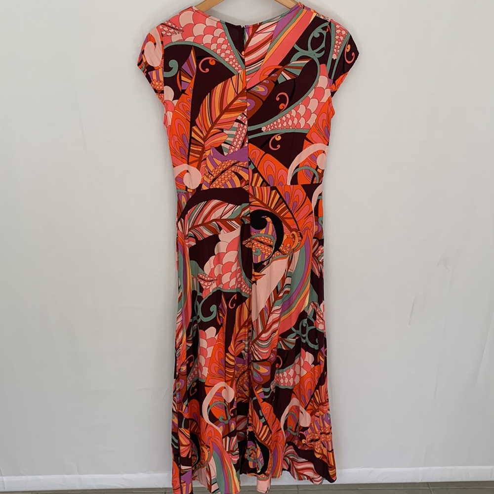 Saint + Sofia Jocelyn Cap Sleeve V-Neck Midi Dress Paisley Retro Red Palm Size 4 - Picture 14 of 16